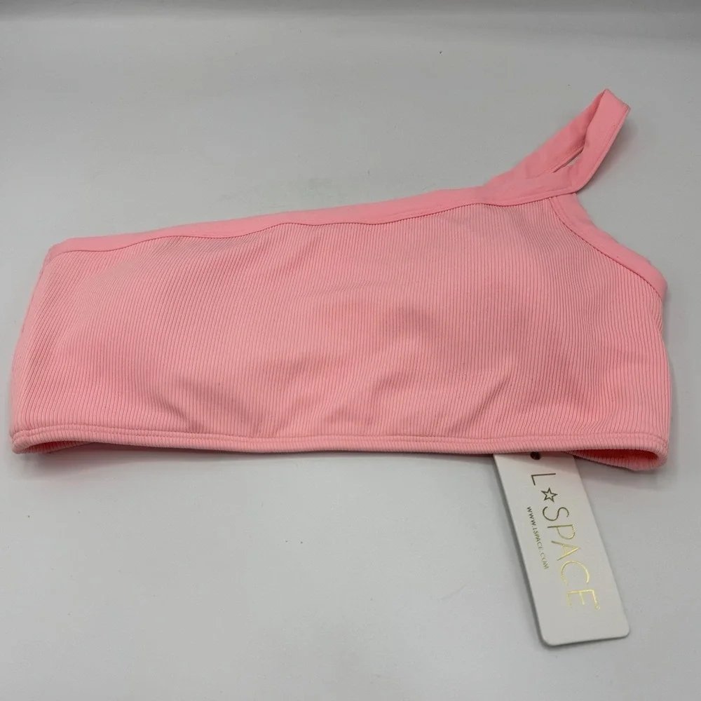 L*Space Axel Bikini Top Large NWT Crystal Pink Ribbed Designer Swimwear